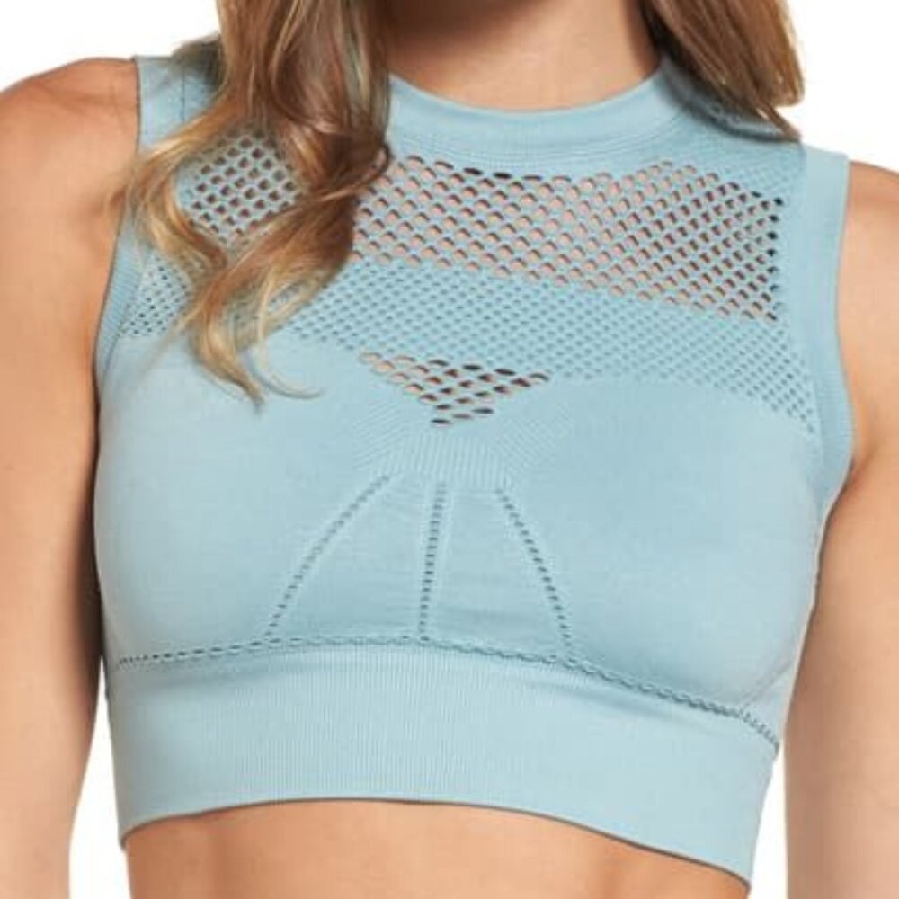 IVY PARK Crop Tank Workout Top Light Blue Mesh Panels Yoga Fitness Gym